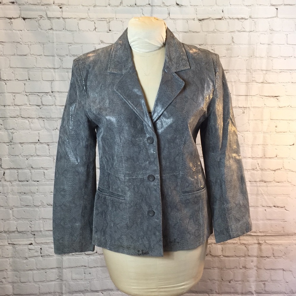 Brandon Thomas Gray Leather Jacket Embossed Snake Print Medium
